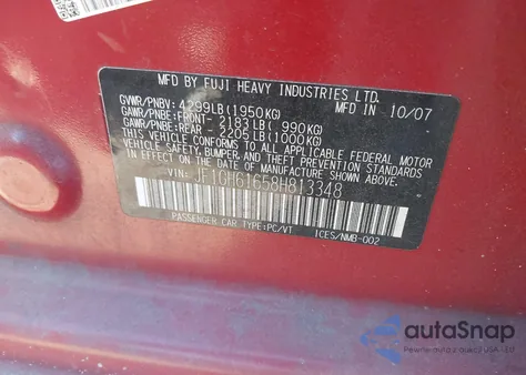 2008 Subaru Impreza 2.5I z USA, uszkodzony, nr VIN JF1GH61658H813348